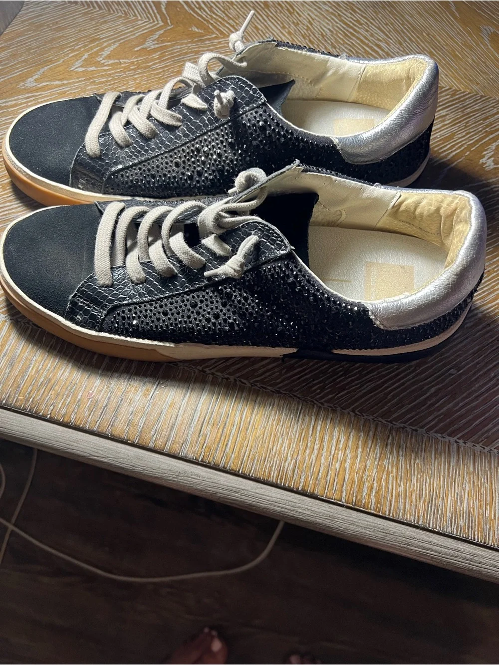 Dolce Vita Black Crystal-Studded Women's Sneaker with Silver Collar